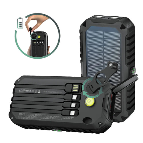 Bodo-Tech 40,000Mah Solar Power Bank with Hand Crank- Fast Charging, 6 Outputs, 4 Built-In Cables (Usb-C/Lightning/Micro/Usb-A), Camp& Emergency Chargeable Battey Power Bank Campingessentials, Outdoor Essentials Black/Orange,Smartphone Accessories, Flash